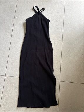 Old navy black ribbed halter midi dress